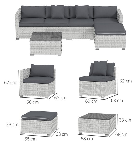 Outsunny 6 Pieces Rattan Corner Sofa Set - Mixed Grey