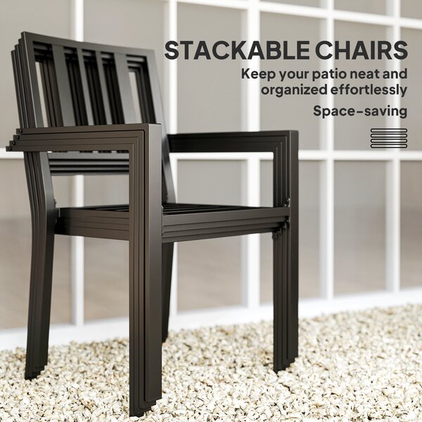 Outsunny 4 PCs Patio Dining Chairs with Metal Slatted Design, Black