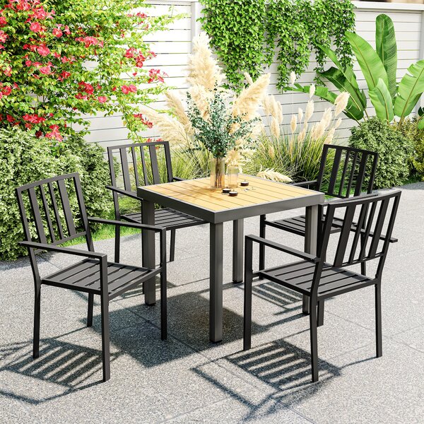 Outsunny 4 PCs Patio Dining Chairs with Metal Slatted Design, Black
