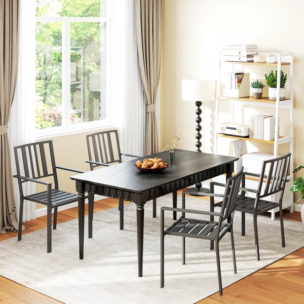 Outsunny 4 PCs Patio Dining Chairs with Metal Slatted Design, Black