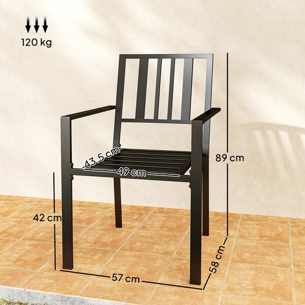 Outsunny 4 PCs Patio Dining Chairs with Metal Slatted Design, Black