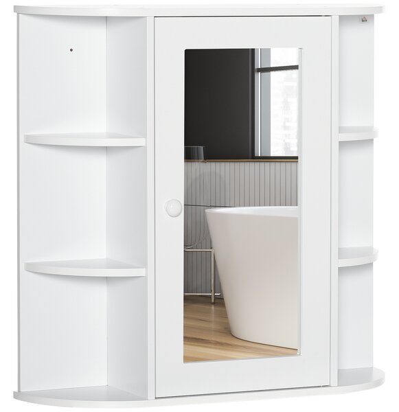 HOMCOM Bathroom Wall Cabinet with Mirror, the Side Shelves & a Handle to Open the Middle Cabinet, 66W x 17D x 63H cm, White Aosom UK
