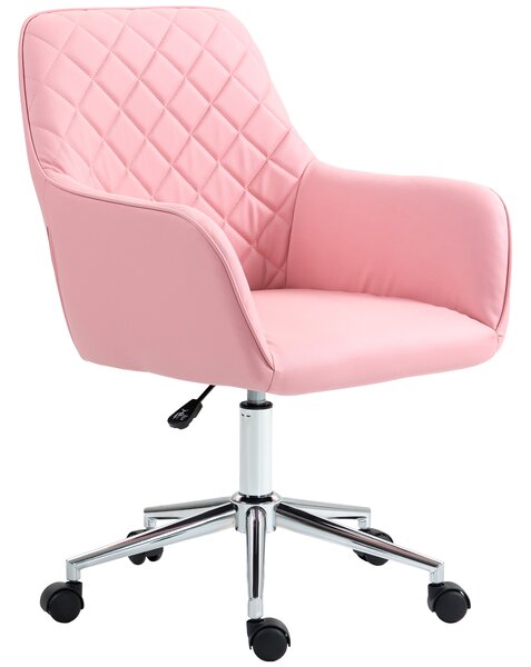 Vinsetto Office Desk Chair, Leather-Feel Fabric Computer Desk Chair with Rolling Wheels and Adjustable Height for Home, Pink Aosom UK