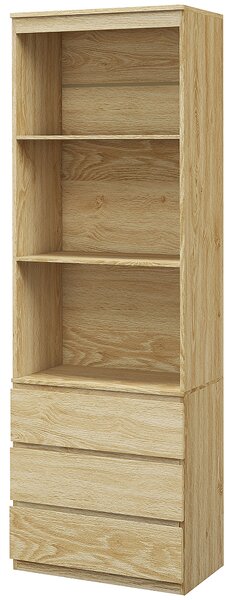 HOMCOM 180cm Tall Bookcase with Storage, Free Standing Bookshelf with 3 Shelves and 3 Drawers, Display Cabinet for Living Room, Home Office, Bedroom, Oak Wood Effect