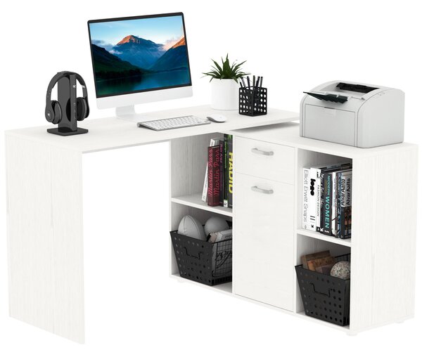 HOMCOM Modern L-Shaped Computer Desk, Laptop PC Corner Table, Home Office Workstation with Spacious Storage, White