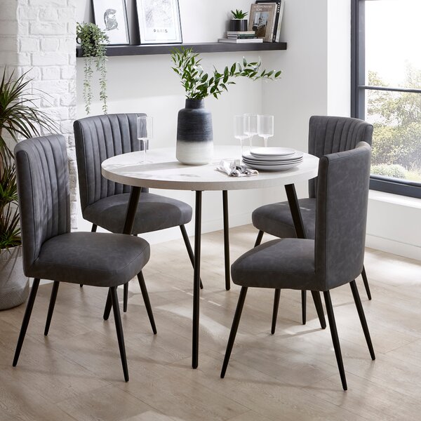 Zuri 4 Seater Round Dining Table, Concrete Effect