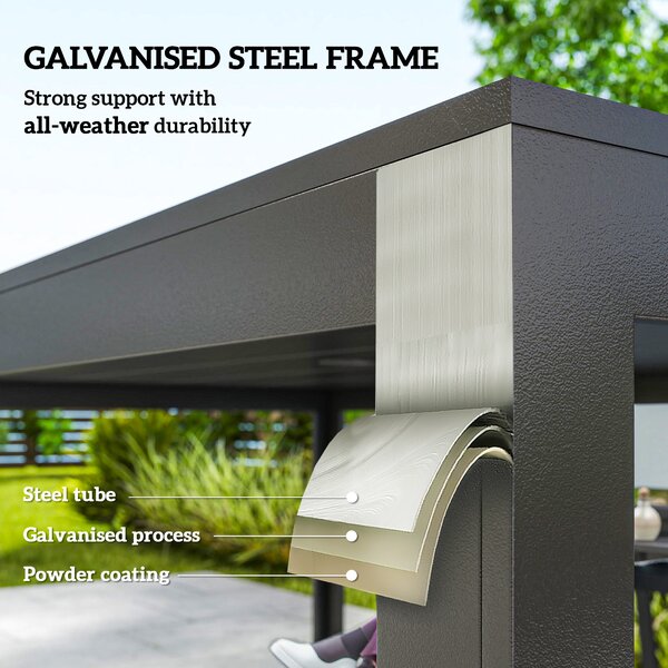 Outsunny 7 Pieces Garden Dining Set, Outdoor Table and 6 Stackable Chairs, Metal Top Table with Umbrella Hole, Black