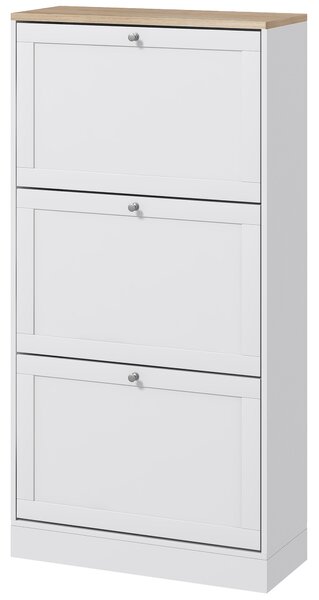 HOMCOM Shoe Cabinet with 3 Flip Drawers, Narrow Shoe Storage Cabinet for 18 Pairs, Freestanding Slim Shoe Rack for Entryway, Hallway, White