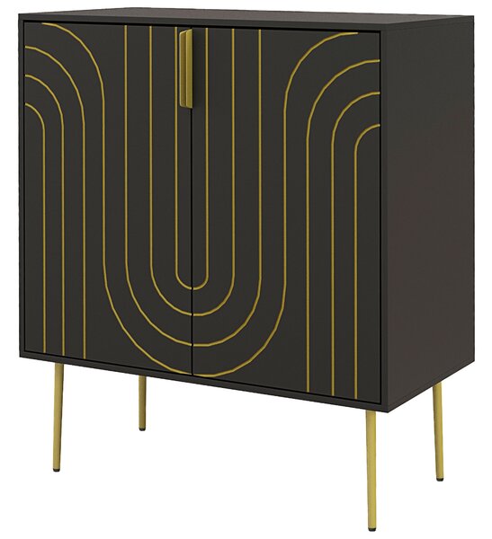 HOMCOM Art Deco Inspired Sideboard, with Adjustable Shelf - Black/Gold Tone