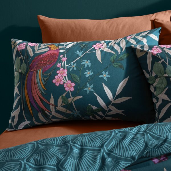 Catherine Lansfield Tropical Floral Birds Reversible Green Duvet Cover & Pillowcase Set