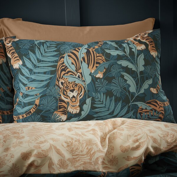 Catherine Lansfield Tropic Tiger Leaf Reversible Green Duvet Cover & Pillowcase Set