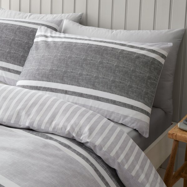 Catherine Lansfield Textured Banded Stripe Reversible Duvet Cover & Pillowcase Set