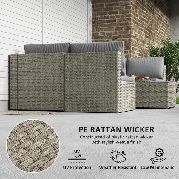 Outsunny 7 Pieces Rattan Garden Furniture Set, 6 Seater Garden Corner Sofa with Wide Seat, Cushions and Glass Top Table, Sectional Outdoor Furniture Conservatory Set for Patio, Light Brown