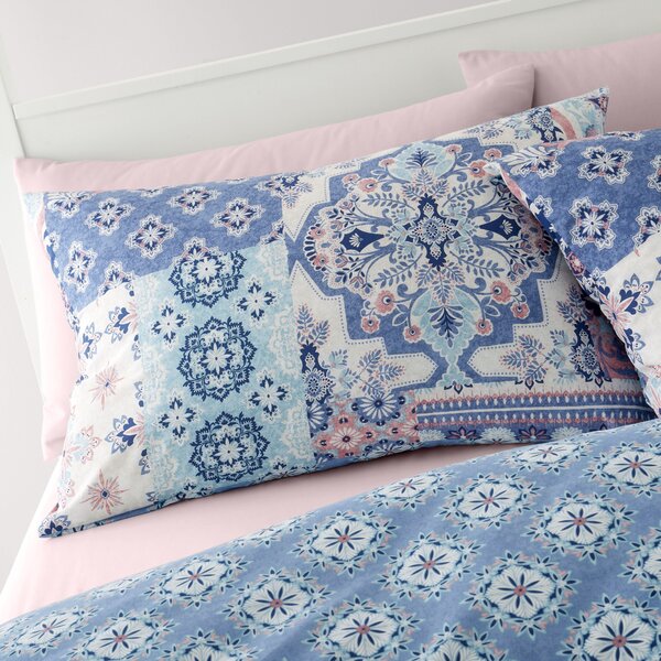 Catherine Lansfield Boho Patchwork Reversible Blue Duvet Cover & Pillowcase Set