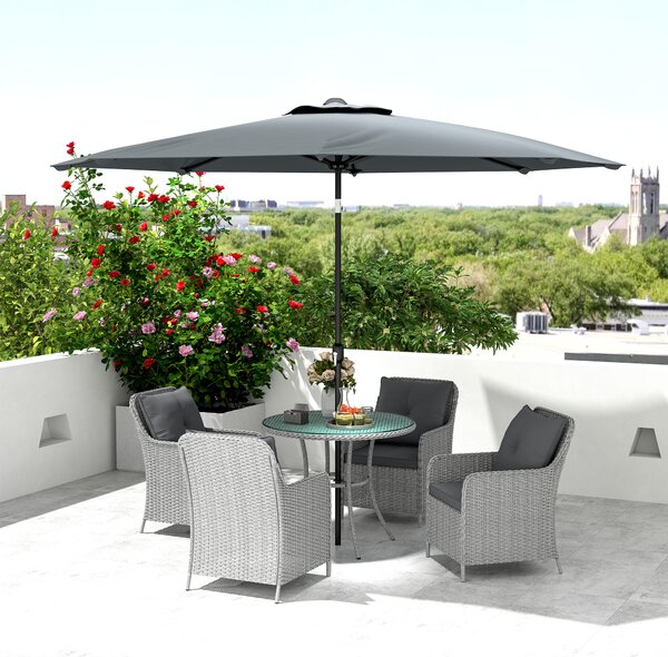 Outsunny 4 Seater Rattan Dining Set with Parasol & Cushions - Light Grey