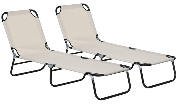 Outsunny Adjustable Garden Sun Lounger with Five-Position Back, Cream White, Comfortable Outdoor Recliner Aosom UK