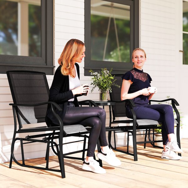Outsunny Garden Double Glider Rocking Chairs Gliding Love Seat with Middle Table Conversation Set Patio Backyard Relax Outdoor Furniture