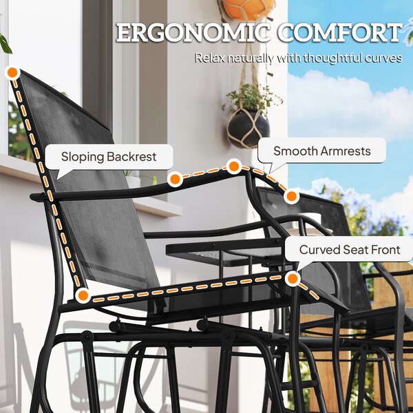 Outsunny Garden Double Glider Rocking Chairs Gliding Love Seat with Middle Table Conversation Set Patio Backyard Relax Outdoor Furniture