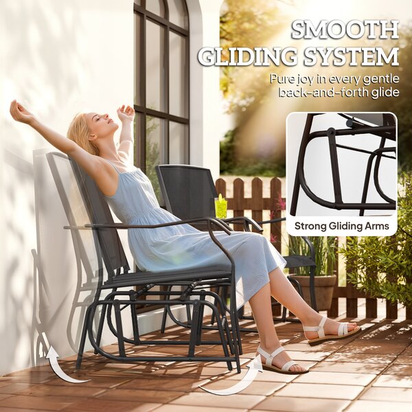 Outsunny Garden Double Glider Rocking Chairs Gliding Love Seat with Middle Table Conversation Set Patio Backyard Relax Outdoor Furniture