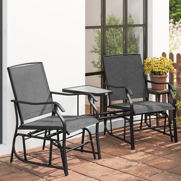 Outsunny Garden Double Glider Rocking Chairs Gliding Love Seat with Middle Table Conversation Set Patio Backyard Relax Outdoor Furniture