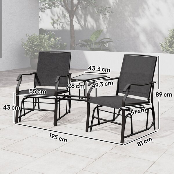 Outsunny Garden Double Glider Rocking Chairs Gliding Love Seat with Middle Table Conversation Set Patio Backyard Relax Outdoor Furniture