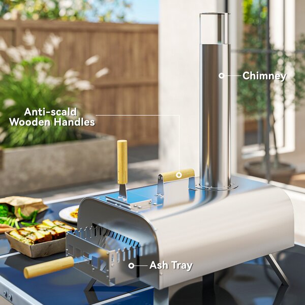 Outsunny Outdoor Pizza Oven, Portable Wood Pellet Pizza Oven with Pizza Stone and Peel, Foldable Legs, Chimney Aosom UK