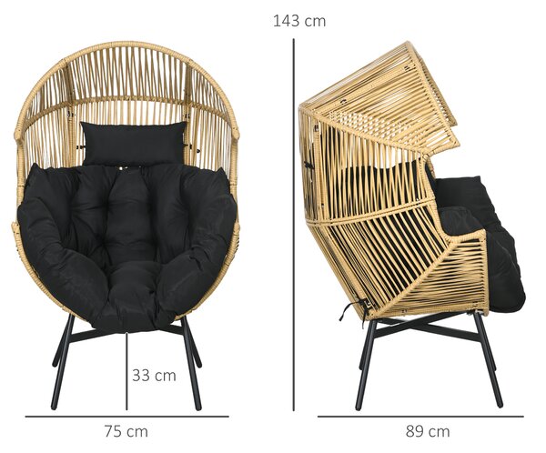Outsunny PE Rattan Leisure Chair with 14cm Thick Seat Cushion, Steel Frame Garden Egg Chair with Comfortable Headrest, Adjustable Feet, Sand
