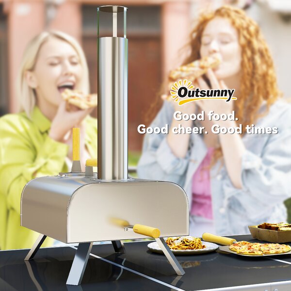 Outsunny Outdoor Pizza Oven, Portable Wood Pellet Pizza Oven with Pizza Stone and Peel, Foldable Legs, Chimney Aosom UK