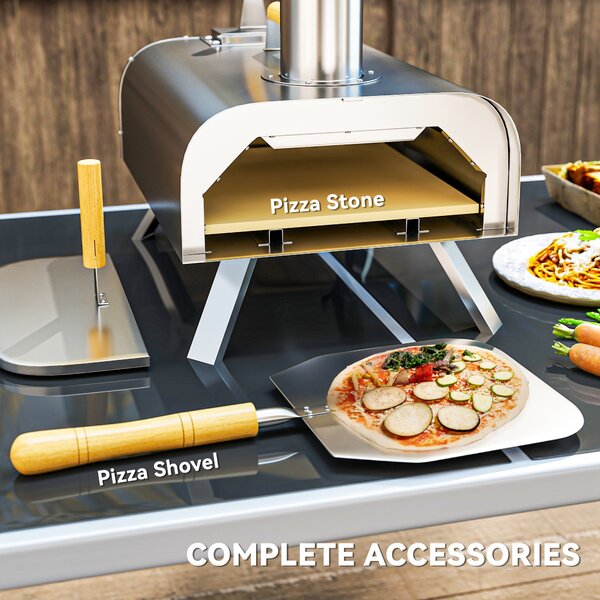 Outsunny Outdoor Pizza Oven, Portable Wood Pellet Pizza Oven with Pizza Stone and Peel, Foldable Legs, Chimney Aosom UK
