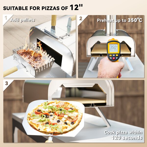 Outsunny Outdoor Pizza Oven, Portable Wood Pellet Pizza Oven with Pizza Stone and Peel, Foldable Legs, Chimney Aosom UK