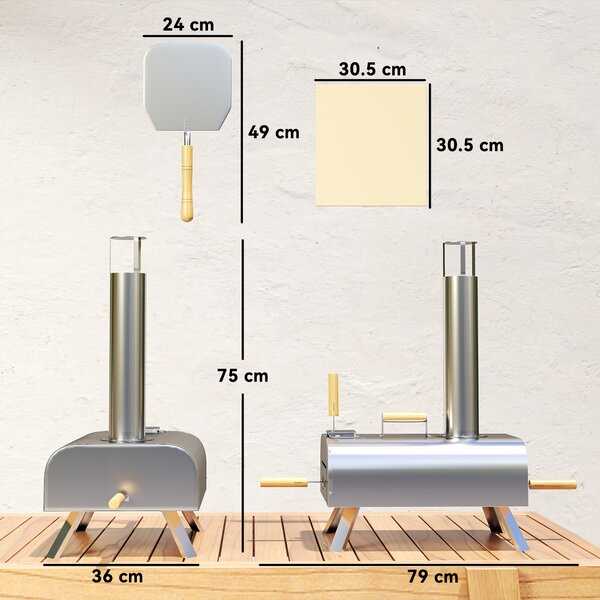 Outsunny Outdoor Pizza Oven, Portable Wood Pellet Pizza Oven with Pizza Stone and Peel, Foldable Legs, Chimney Aosom UK