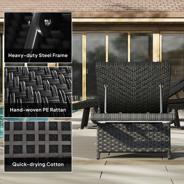 Outsunny Outdoor PE Rattan Sun Lounger with 4-Level Adjustable Backrest, Non-Slip Legs for Balcony, Beach, Black Aosom UK