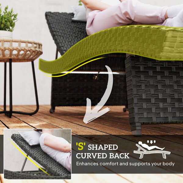 Outsunny Outdoor PE Rattan Sun Lounger with 4-Level Adjustable Backrest, Non-Slip Legs for Balcony, Beach, Black Aosom UK