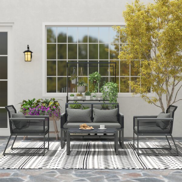 Outsunny 4 Pieces Rattan Garden Furniture Set - Charcoal Grey Aosom UK