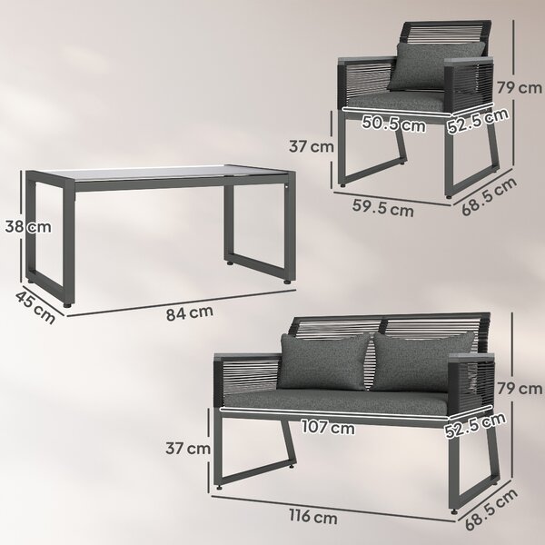 Outsunny 4 Pieces Rattan Garden Furniture Set - Charcoal Grey Aosom UK