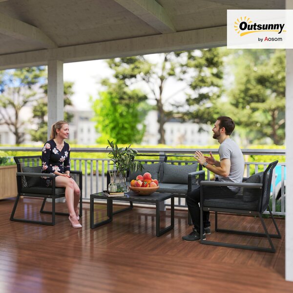 Outsunny 4 Pieces Rattan Garden Furniture Set - Charcoal Grey Aosom UK