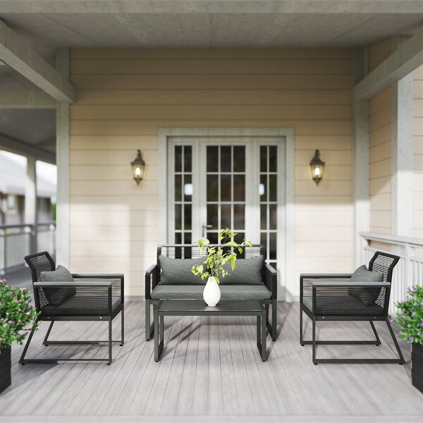 Outsunny 4 Pieces Rattan Garden Furniture Set - Charcoal Grey Aosom UK