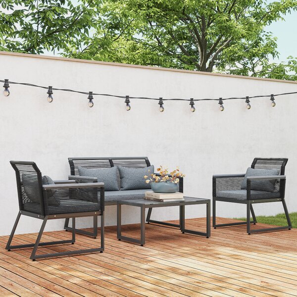 Outsunny 4 Pieces Rattan Garden Furniture Set - Charcoal Grey Aosom UK