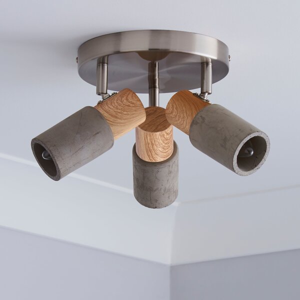 Inka Concrete Wood Effect 3 Light Semi Flush Spotlight