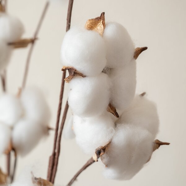 Artificial Set of 3 Natural Cotton Ball Branches