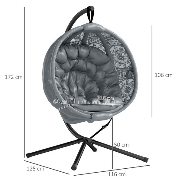 Outsunny Round Egg Basket Chair, with Steel Stand, Charcoal Grey