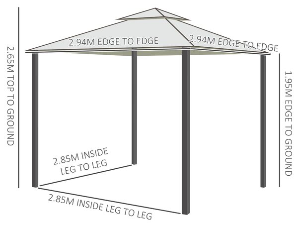 Outsunny Waterproof 3 x 3m Metal Gazebo with Mesh Sidewalls 2-tier Roof Marquee Party Tent Canopy for Sun Resistant and Against Mild Rain, Cream Aosom UK