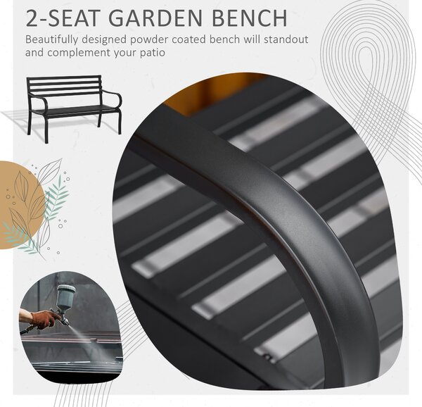 Outsunny 2 Seater Metal Garden Park Bench Porch Chair Furniture Patio Outdoor Park Loveseat Seat Black
