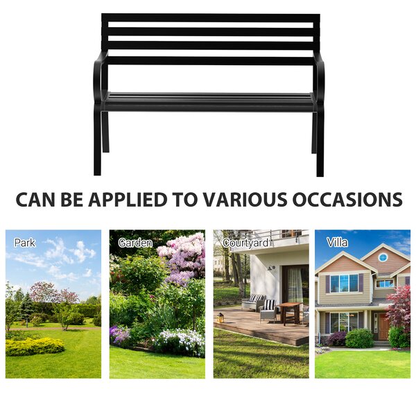 Outsunny 2 Seater Metal Garden Park Bench Porch Chair Furniture Patio Outdoor Park Loveseat Seat Black