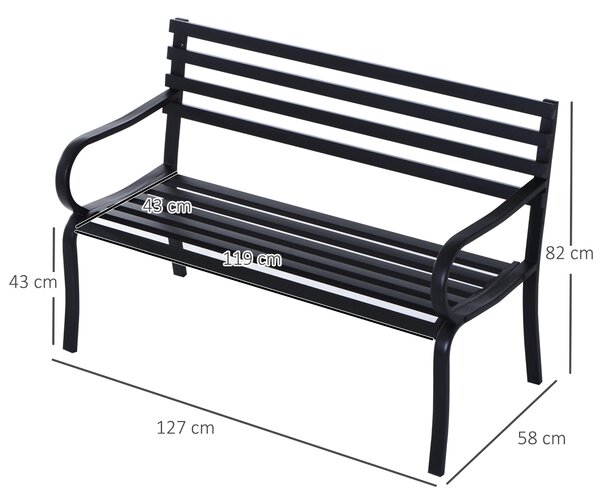 Outsunny 2 Seater Metal Garden Park Bench Porch Chair Furniture Patio Outdoor Park Loveseat Seat Black