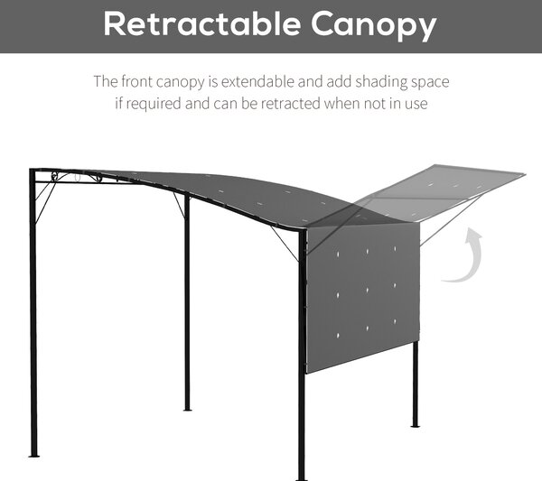 Outsunny 3 x 2.5m Patio Metal Gazebo Door Window Awning Wall Mount Metal Outdoor Shelter Charcoal Grey