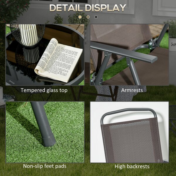 Outsunny Bistro Garden Set: 3-Piece Patio Furniture with Foldable Armchairs & Glass Coffee Table, Brown Aosom UK