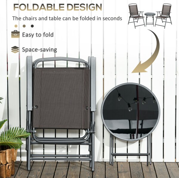 Outsunny Bistro Garden Set: 3-Piece Patio Furniture with Foldable Armchairs & Glass Coffee Table, Brown Aosom UK