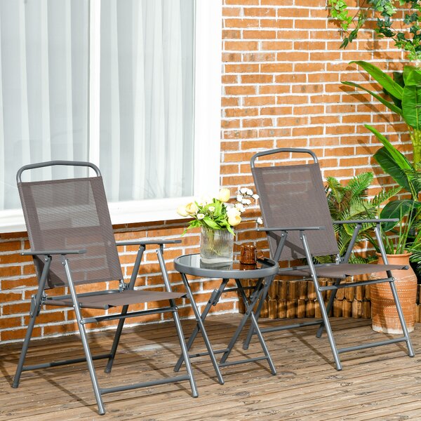 Outsunny Bistro Garden Set: 3-Piece Patio Furniture with Foldable Armchairs & Glass Coffee Table, Brown Aosom UK