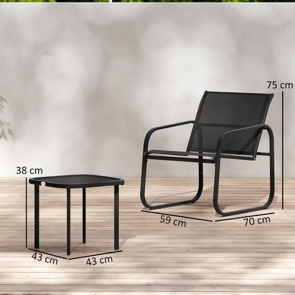 Outsunny 3pcs Garden Table and Chairs Set, Outdoor Furniture Set with Steel Frames & Texteline for Porches, Balcony, Black Aosom UK